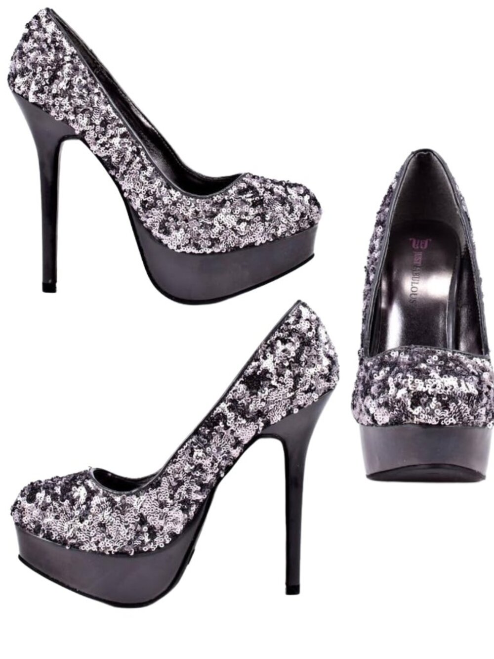 Stunning NEW Gray Sequin Bling Sparkle Vegan Leather Platform Party Pumps Shoes